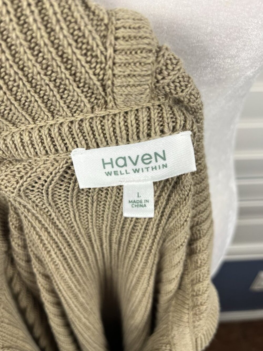 Haven Well Within Women’s Large Tan Linen Cotton Hooded Sweater Oversized Fit - Picture 5 of 6